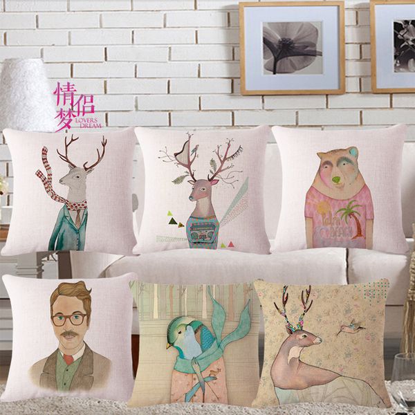 

watercolor deer cotton and linen flax pillow back cushion loose coat