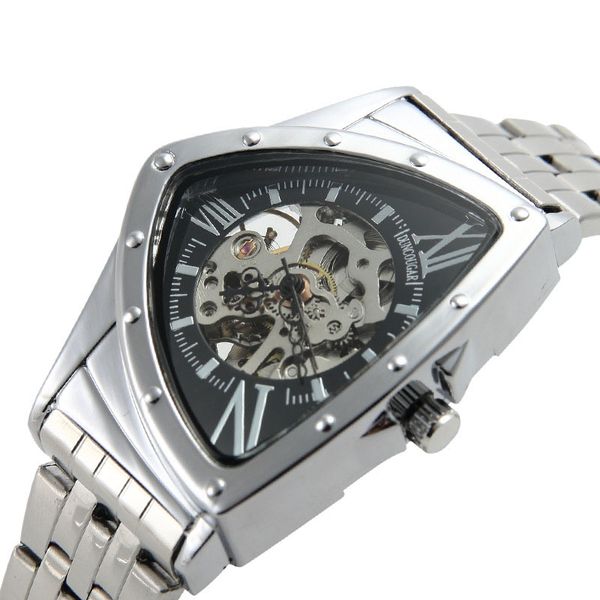 

fashion casual men business hollow out triangle fully automatic personality creative waterproof luxury dress mechanical watches, Slivery;brown