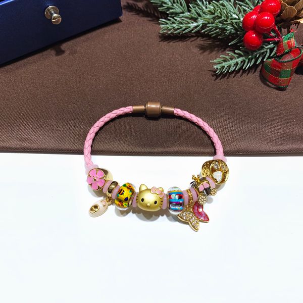 

pink hello-kitty white slipper charm butterfly pumpkin cart beads christmas gift insert zircon bracelet for children young girl, Black