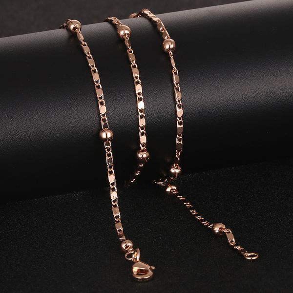 

sales 2mm women girls 585 rose gold color round bead necklace beaded chains 49cm 60cm jewelry, Silver