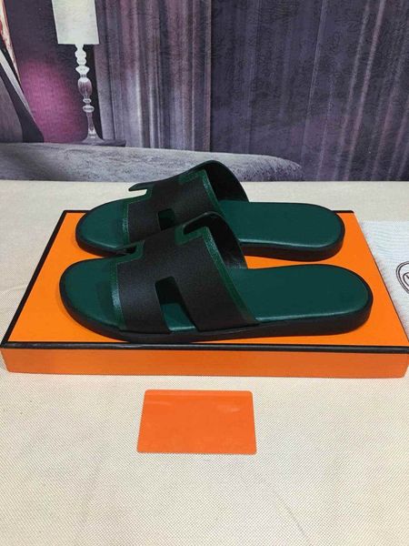 

2020 new fashion h slipper designer men's shoes leather sandals men's indoor or outdoor slippers multi color crocodile leather pan, Black