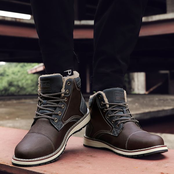 

2019 new men's boots winter men's shoes ankle boots snow non-slip warm plush flat snow large size 40 - 46, Black