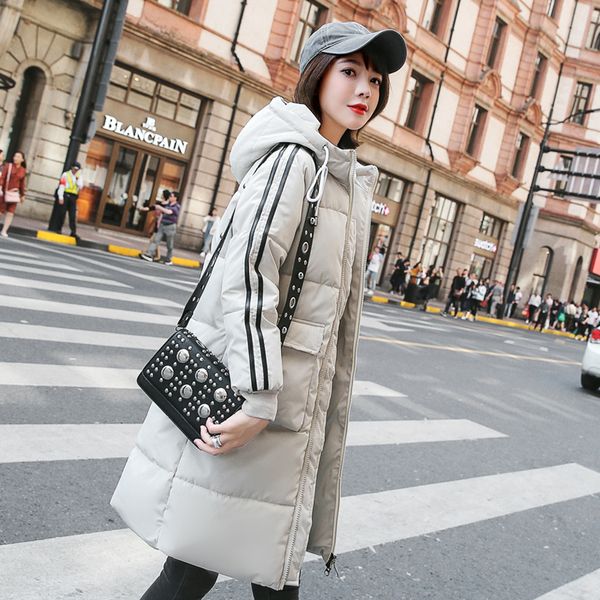 

winter 2018 winter coat web celebrity long style women's thick loose cotton-padded coat women's cotton-padded jacket, Black