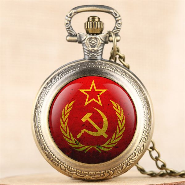 

classic ussr design quartz pocket watch gentle necklace clock man vintage pendant watch with fob chain reloj, Slivery;golden