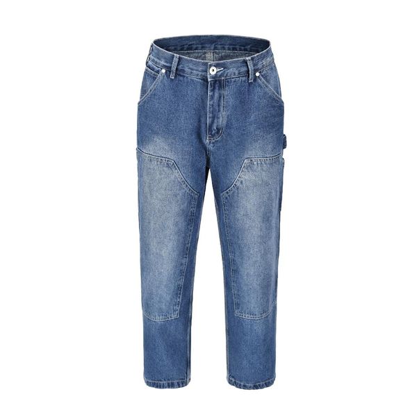 

classic vintage dad multi pockets harem jeans slim fit biker trousers casual skinny denim cargo safari men pants, Blue