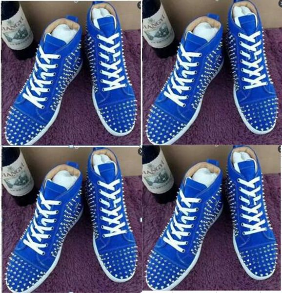 

2019 new high red bottom sneakers for men with spikes black suede fashion casual mens shoes 36-47 t07