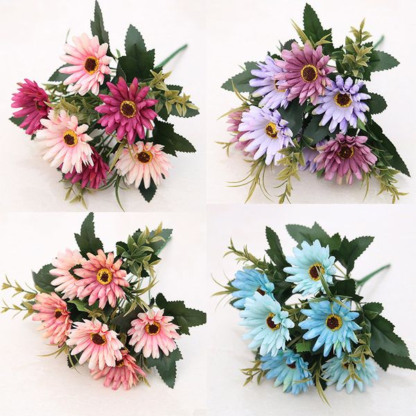 

1pcs artificial sun flower 7 white pink silk peony bouquet fake flower wedding home decoration sun rose