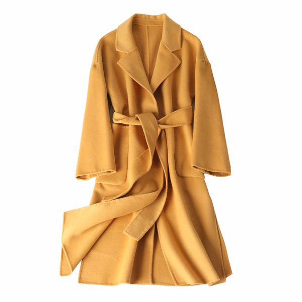 

2019 long soild double cashmere winter coat women wool jacket loose abrigo mujer autumn and winter new arrival casaco feminino, Black