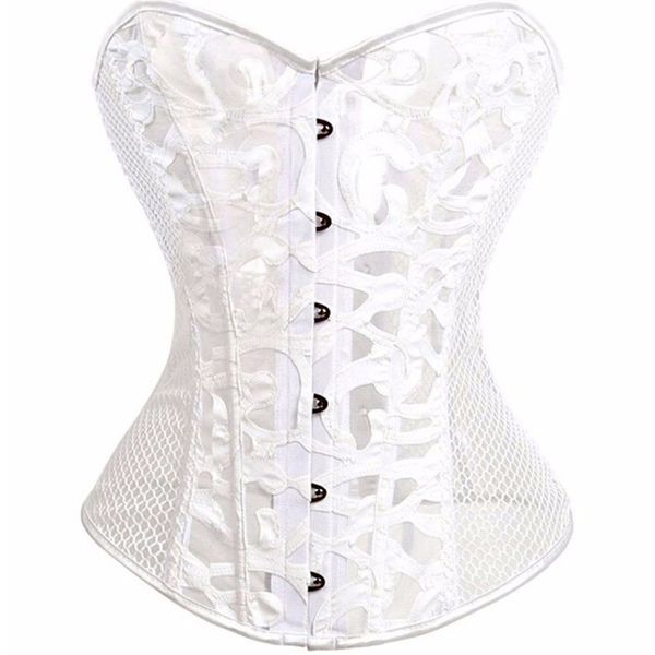 

hollow mesh corset for women burlesque lace up gothic bustier overbust corselet costumes white black summer lingerie, Black;white