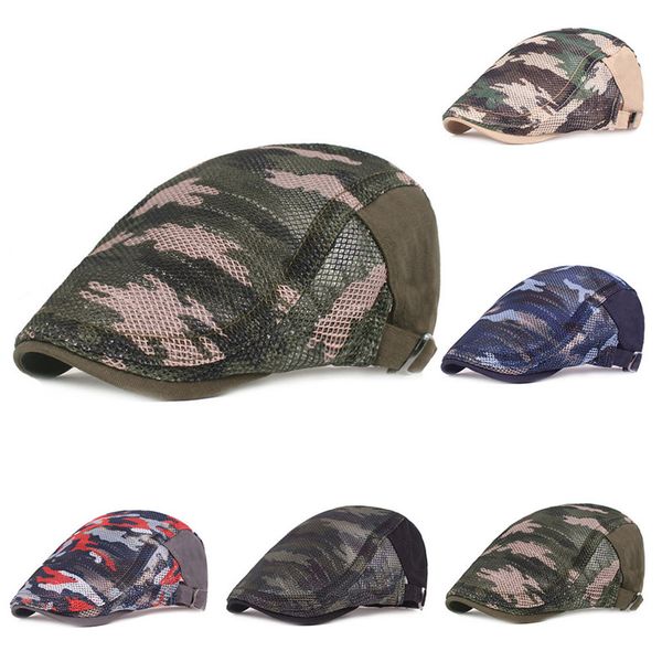 

men women camouflage flat cap newsboy baker berets duckbill golf cabbie hat casaul outdoor hats 30ag06, Blue;gray