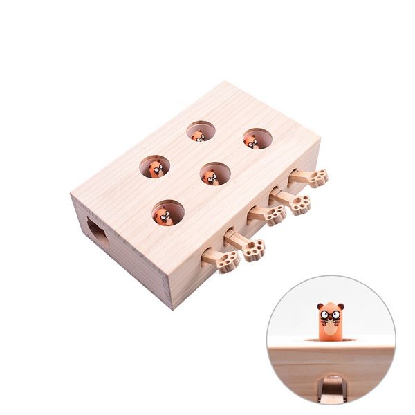 

solid wooden cat toy puzzle interactive toys whack a mole shape hamster funny wooden box for playing cat supplies