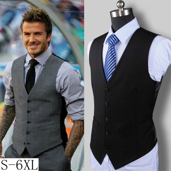 

men slim suit vests male single breasted business casual vest men party wedding waistcoat gilet homme plus size same as beckhams, Black;white