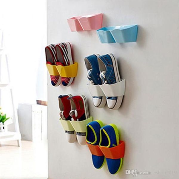 

2017 wall-mounted plastic shoe shelf self adhesive living room bathroom wall hanging shoe slipper storage rack organizer