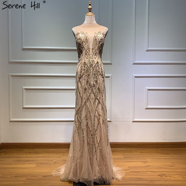 

dubai luxury nude pearls diamonds evening dresses long 2019 sleeveless mermaid evening gowns real p la60873, White;black