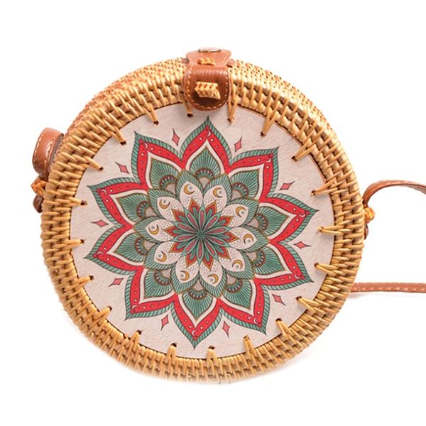 

ручной работы круглый плетеная из ротанга круглый сумка кроссбоди мешок