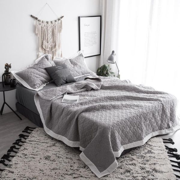 

bedspread queen size bed spread set 100%cotton quilted solid color gray white bed set cover suitable for adults cubrecama