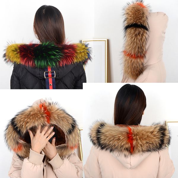 

zdfurs* super large raccoon fur collar real fur collar men and women down jacket clothing accessories hood triming raccoon, Blue;gray