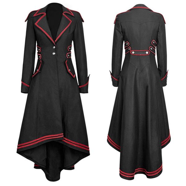 

women gothic long jacket swallowtail coat train vintage medieval outfits long skirt style black punk outwear fashion new 2019, Tan;black