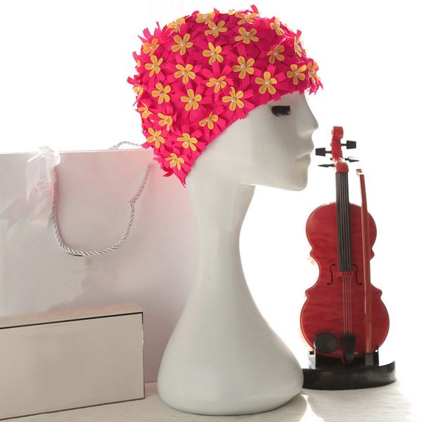 

women swimming caps newly 3d flower pearl ear protection swimming cap size female women swim sale