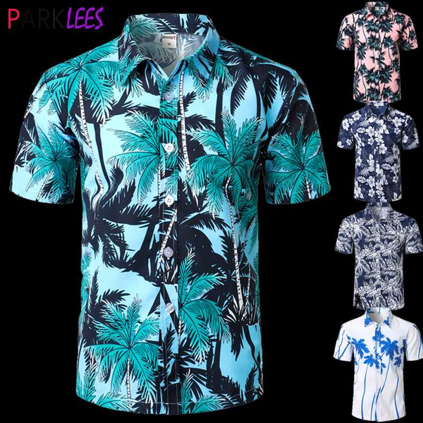 

men's holiday casual short sleeve aloha hawaiian shirt short sleeve palm tree printed tropical aloha blue shirts camisa hawaiana, White;black