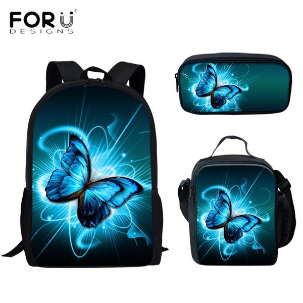 

forudesigns school bags for teenager girls beauty butterfly animal print 3pcs/set kids backpack women schoolbag mochila escolar