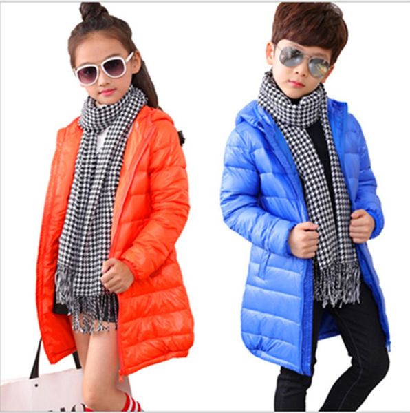 

зимний детский свет и легкий с капюшоном пуховая куртка big children длинные пальто мальчиков и девочек тонкий пальто ветровка, Blue;gray