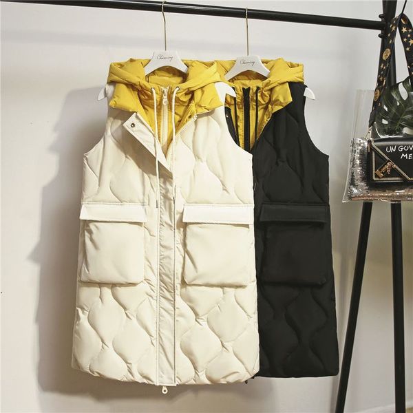 

autumn winter vest women waistcoat 2019 female sleeveless vest jacket hooded warm down cotton coat feminino plus size 5xl, Black;white