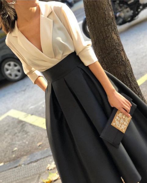 

new arrival v neck white black evening dress short 2020 simple evening dresses abiye evening gowns, Black;red