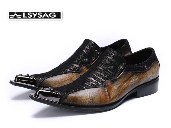 

fashion patchwork men business shoes genuine leather oxford shoes wedding banquet men formal dress brown, Black