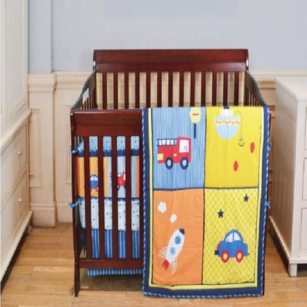 

new brand baby cot organizer 6pcs crib bumper set 100%cotton embroidery grid car cot bedding set baby quilt bed around fitted