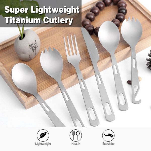 

lightweight titanium spork with bottle opener cutlery spoon fork cutter portable outdoor picnic camping dinner spork flatware