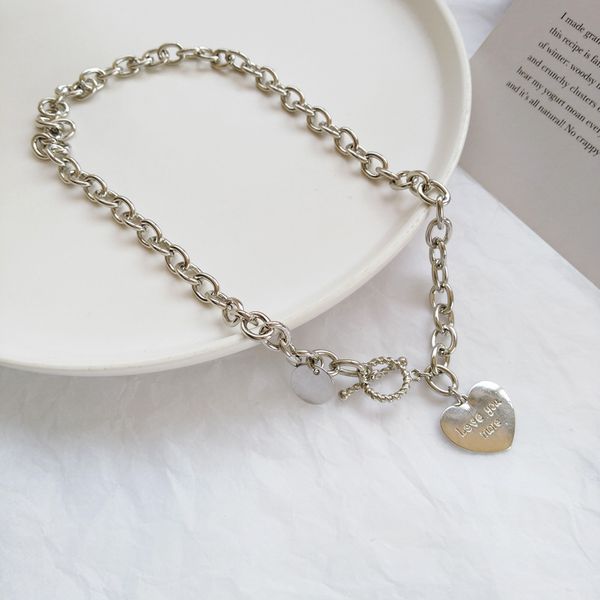 

european and american individual link chain necklace lovely heart pendant necklace women jewelry for girl student gifts, Silver