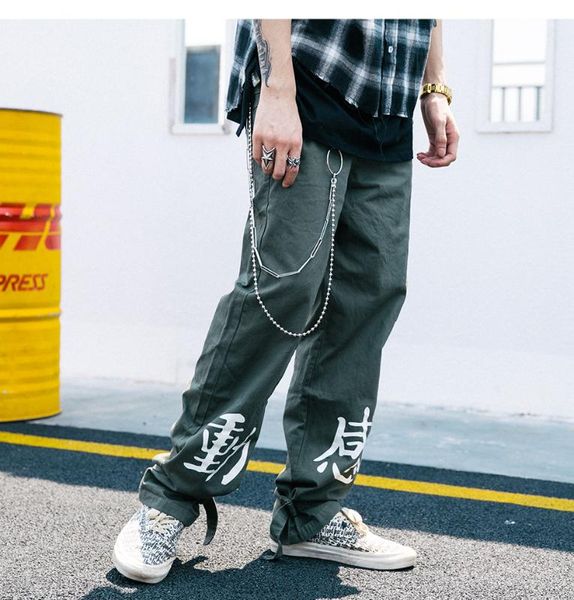 

хип-хоп китайская печать бегуны штаны мужчины 2020 spirng new high street casual wide leg брюки брюки мужчины hip hop streetwear, Black