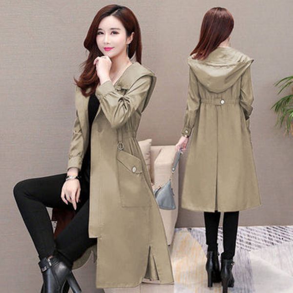 

women trench coat long jackets female autumn spring jacket hooded loose coat clothes 2019 women jackets fashion new trench wc001, Tan;black