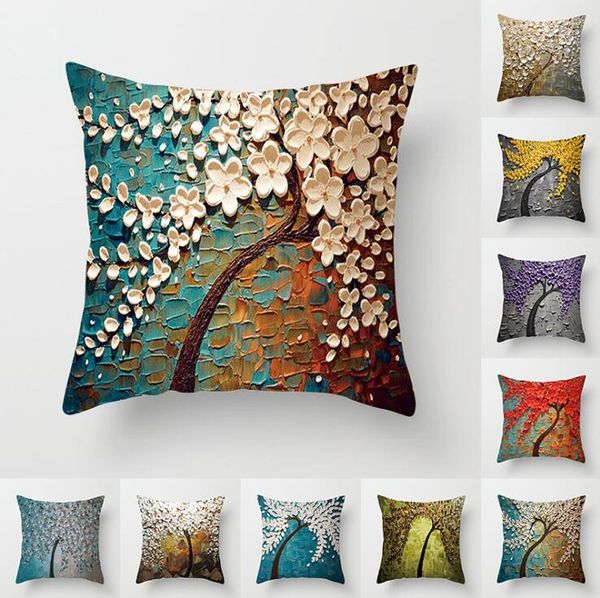 

throw pillow covers cushion covers cotton linen decorative pillow case for couch sofa car 18 x 18" three-dimensional oil painting tree