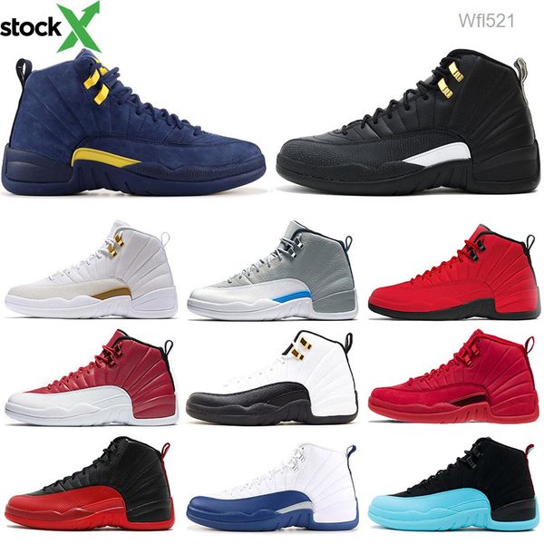 

12 12s mens basketball shoes gym red bulls flu game taxi bordeaux college navy dark grey designer men sports sneakers size 7-13, Black