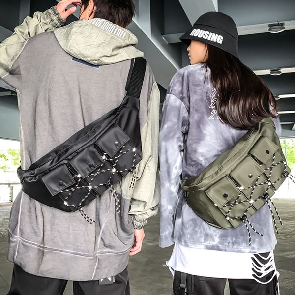 

ougger new hip-hop style waist bag fashion function versatile shoulder bag japanese leisure sports work clothes chest bag, Black;red
