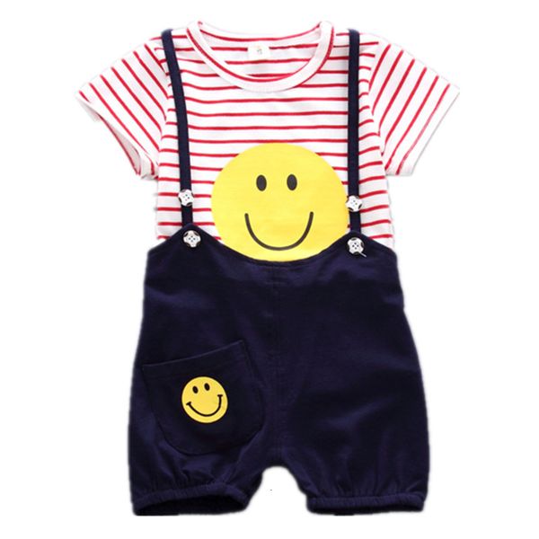 

baby boy girls cotton clothes summer children striped cartoon t shirt bib pants 2pcs/sets infant kids fashion toddler tracksuits