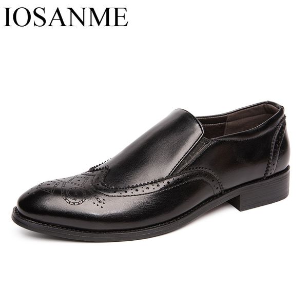 

elegant men leather shoes italian gentlemen formal dress wedding party male footwear business work brogue oxford shoes for men, Black