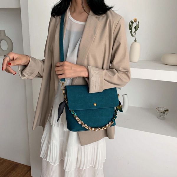 

женщины плечо сплошной цвет скраб кожа crossbody сумки для женщин 2019 цепь шарф сумка леди зимние сумки и кошельки