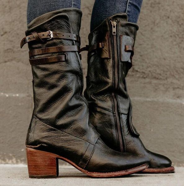 

women boots knee high vintage pu leather shoes woman cross-tied lace up gladiator booties girls chaussure, Black