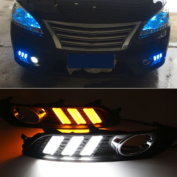 1 Pair LED DRL Tagfahrlichter Tageslicht Nebelscheinwerfer Lampe mit Umdrehungssignal DRL für Nissan Sylphy Sentra 2013 2014 2015 2016