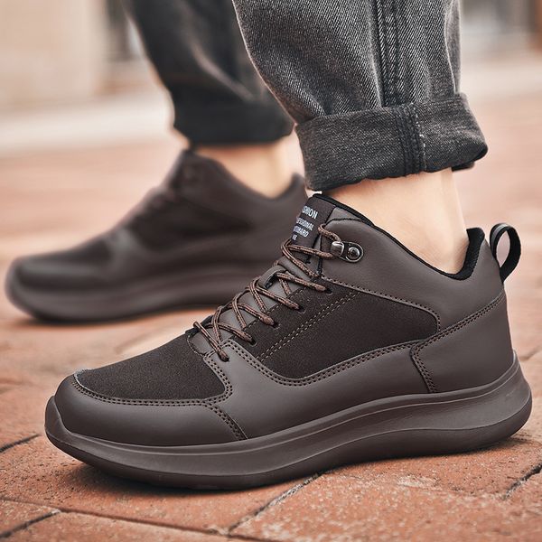 

fashion womens mens running shoes black coffee leather winter keep warm sports sneakers mens trainers homemade brand made in china, White;red