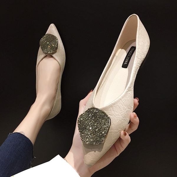 

crystal pointed toe summer shoes ladies female footwear 2020 fashion women's casual sneaker slip-on shallow mouth all-match, Black