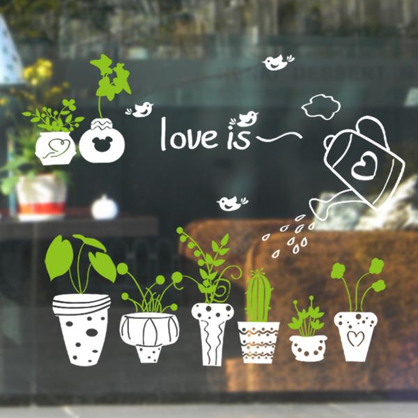 

potted print wall stickers for window home decor nature cute pvc removable sticker diy home wallpaper