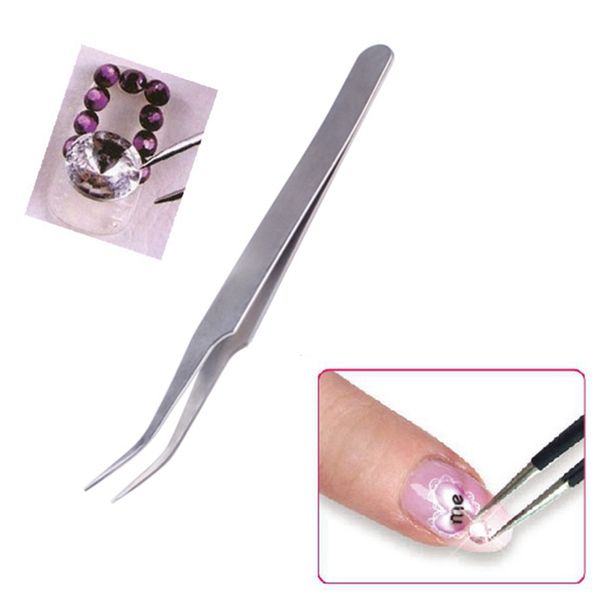 

beau gel 1pcs stainless steel curved straight tweezer stainless steel nipper rhinestone paillette glitter picking manicure tools
