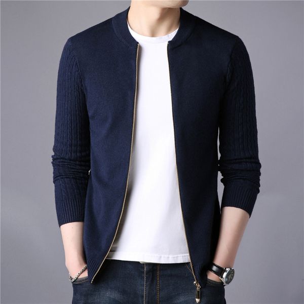

nice autumn winter fashion men business voguesweater striped collar zipper knitted cardigan jacket comfortable sweater, White;black