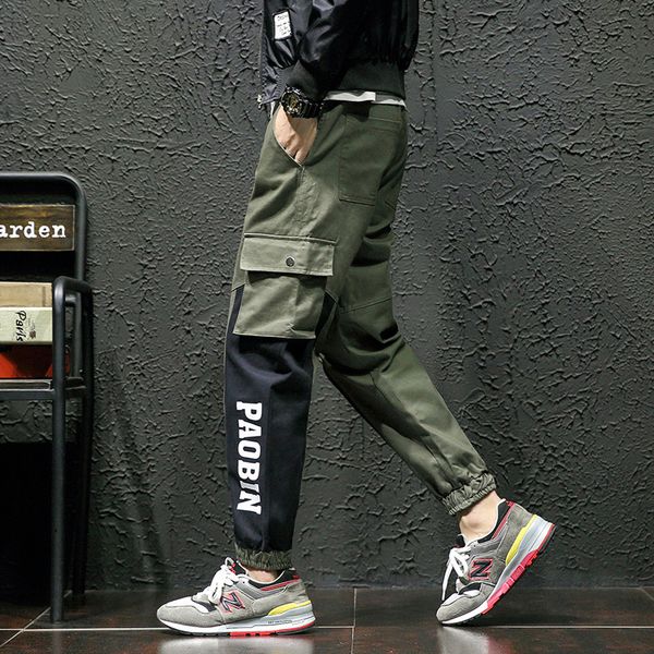 

korean winter cargo pants men casual warm men joggers trousers hip hop streetwear mens harem pants pantalon cargo hombre, Black