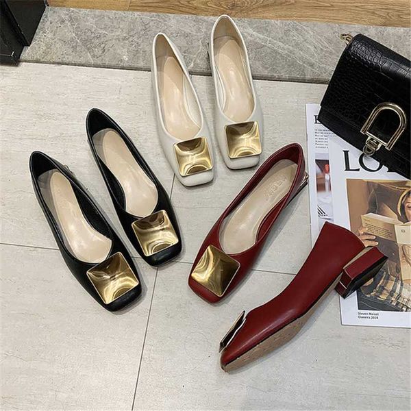 

eoeodoit med heel square toe leather pumps shoes women crystal spring autumn shallow mouth casual office lady shoes 5 cm heel