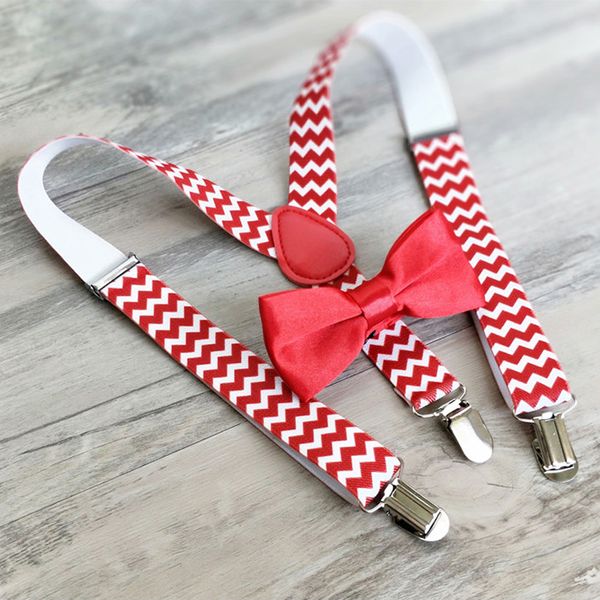

new arrived kids suspenders bow tie set red white wave male and female child fashion strap clip pants tirantes hombre, Black;white